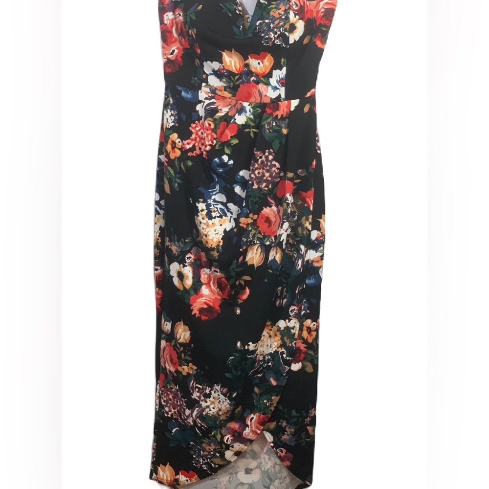 Dress Belle Journey Women’s Black Floral Maxi Dress Sz L. EUC